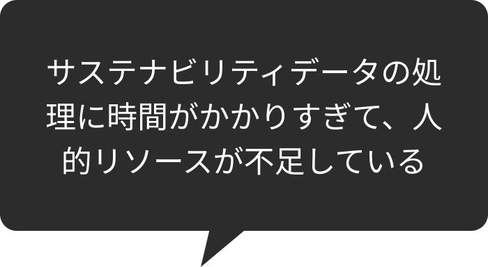 サステナビリティデータの処理に時間がかかりすぎて、人的リソースが不足している